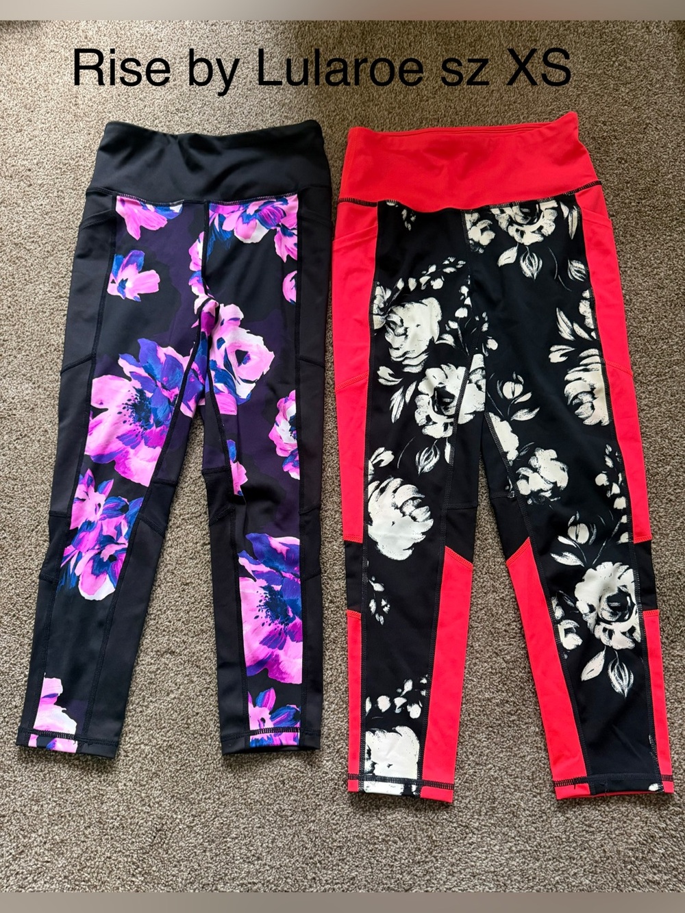 Rise by LuLaRoe Floral Active Leggings - Black with Pink & Purple size XS